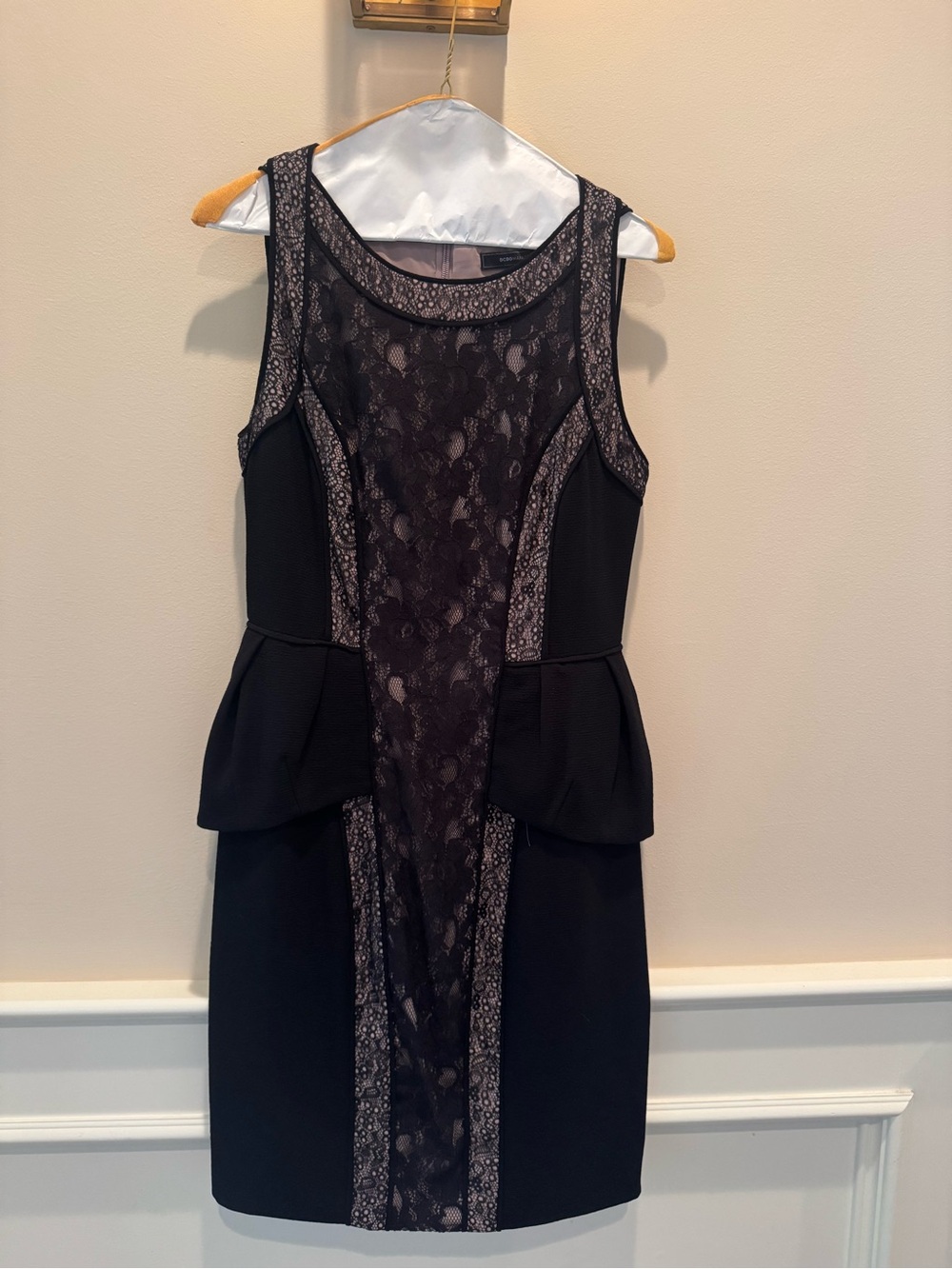 BCBGMaxAzria Black Lace-Panel Peplum Sheath Dress